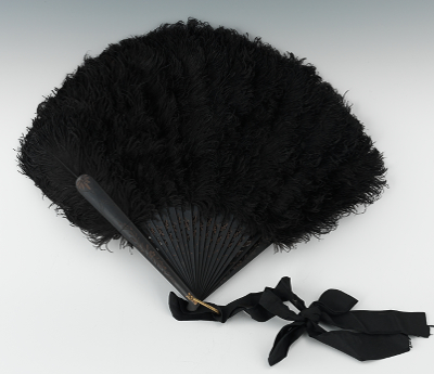 A Black Ostrich Feather Hand Fan 1337af