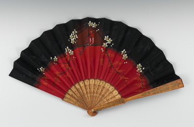 A Hand Painted Satin Hand Fan With