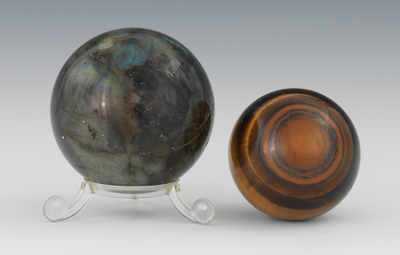 A Labradorite and Cat's Eye Sphere