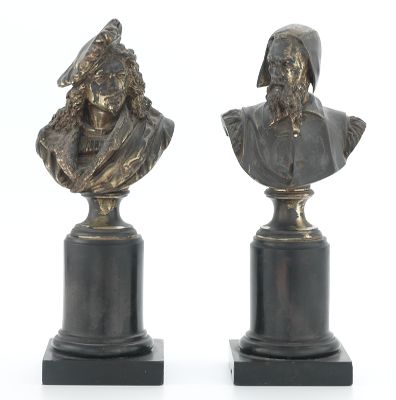 A Pair of Bronze Busts of Michelangelo