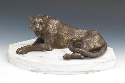 A Cast Bronze Figure of a Snarling Leopard