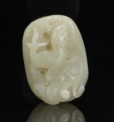 Jadite Carved Lion with Lotus A 131a64
