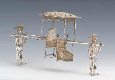 A Chinese Miniature Silver Palanquin