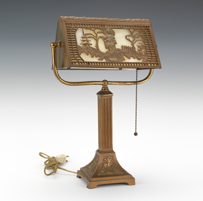A Spelter Desk Lamp with Geisha
