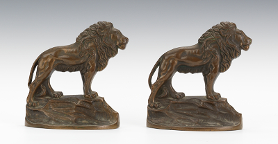 A Pair of Cast Bronze Lion Bookends