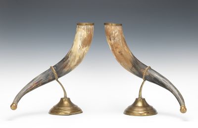 A Pair of Natural Horn and Brass Ornaments