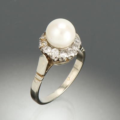 A Ladies' Pearl and Diamond Ring