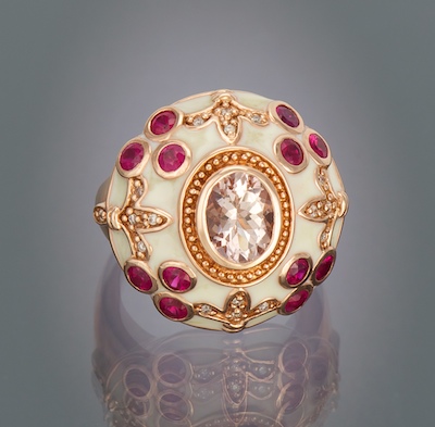 A Ladies Morganite Ruby and Diamond 131b77