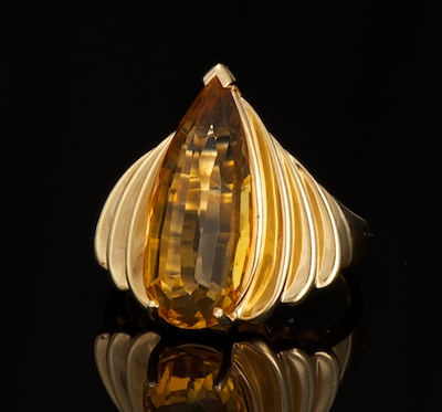 A Citrine and Gold Cocktail Ring