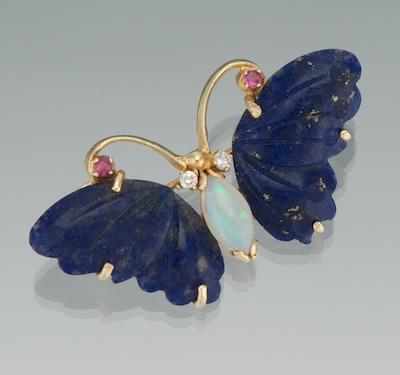A Carved Lapis Opal and Diamond