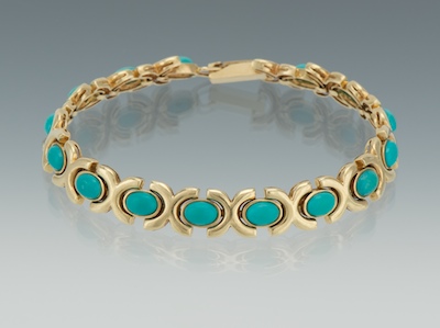 A Ladies' Turquoise and Gold Bracelet