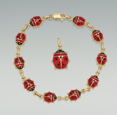 A Ladybug Gold and Enamel Bracelet