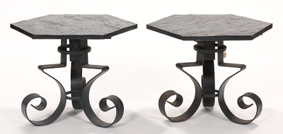 A Pair of Slate Top Wrought Iron