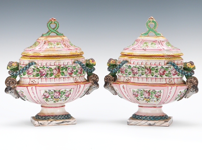 A Pair of French Faience Covered