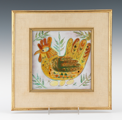 A Framed Ceramic Pictorial Tile Sgraffito