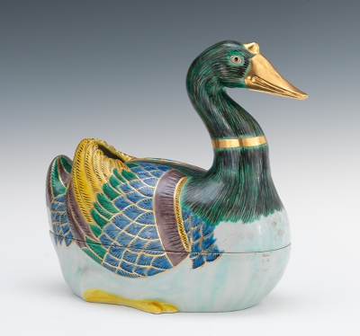 A Chinese Porcelain Duck Form Tureen