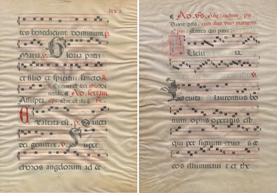 A Pair of Antique Antiphonals on Vellum
