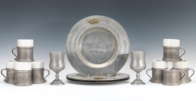 A Group of Antique Pewter Chargers