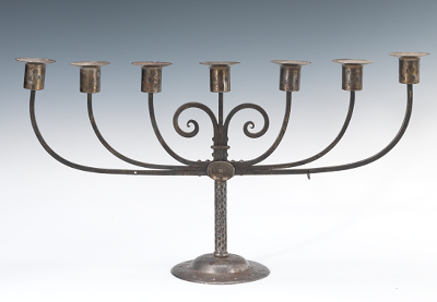 A Hammered Metal Seven Socket Candelabrum