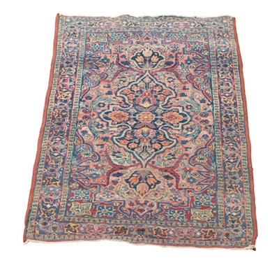 Small Kirman Rug Rose red ivory and