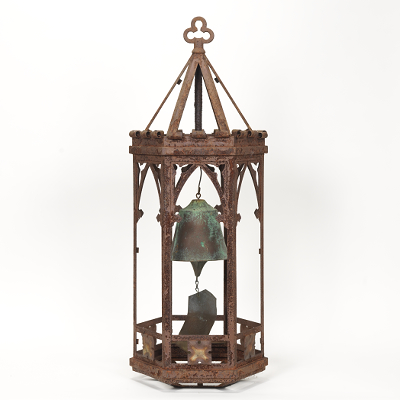 A Wrought Iron Lantern Cage with