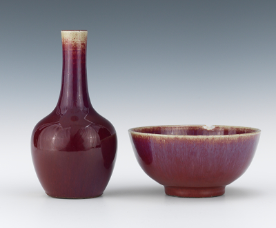 A Sang de Boeuf Vase and Footed Bowl