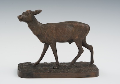 A Cast Bronze Figurine of a Deer