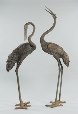 A Pair of Cast Bronze Cranes The