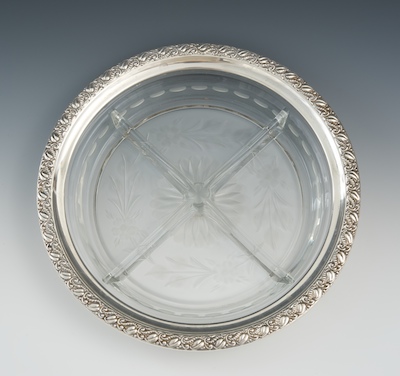 A Sterling Silver and Etched Glass Serving