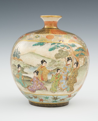A Satsuma Hozan Geisha Scenic Vase