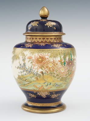 A Satsuma Peacock and Bamboo Lidded