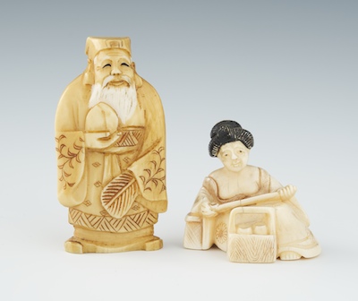 Two Carved Ivory Netsuke Containing: