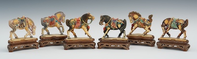 Six Carved Ivory or Bone Horses on Carved
