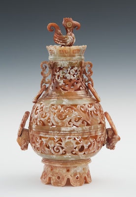 An Elaborately Carved Hardstone Jar