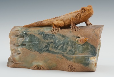 A Carved Hardstone Lizard on Log 131f71