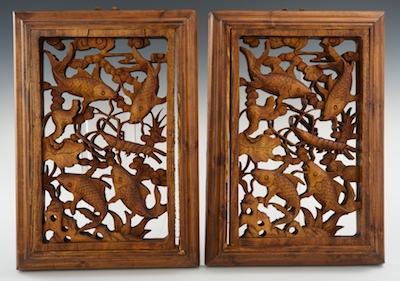 A Pair of Chinese Carved Wood Plaques 131f79