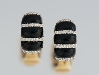 A Pair of Onyx And Diamond Earrings 131fdb