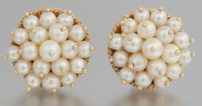 A Pair of 14k Gold and Pearl Cluster 131fd5