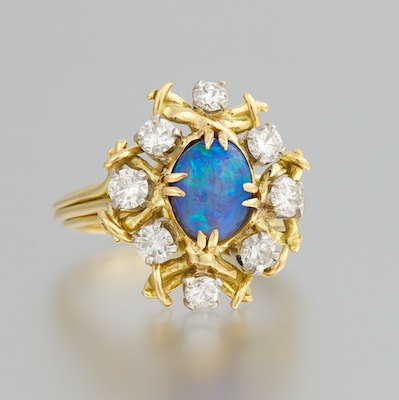 18k Boulder Opal and Diamond Ring