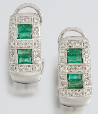 A Pair of Diamond And Emerald Earrings