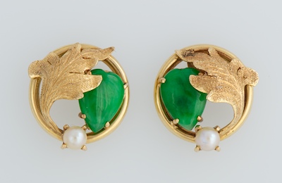 A Pair of Jadeite and Pearl Earrings 131ffd