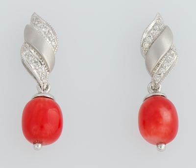 A Pair of Coral and Diamond Earrings 132020