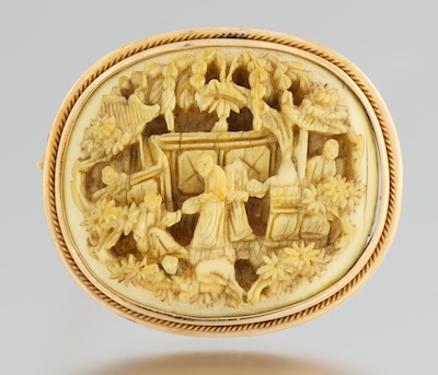 A Carved Ivory Brooch Tested 12k