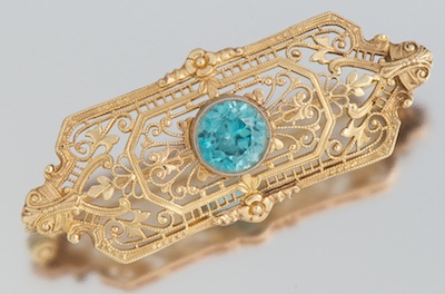 A Gold and Blue Zircon Filigree 13201a