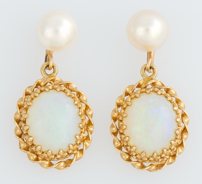 A Pair of Opal Pearl and Gold Earrings 13205c