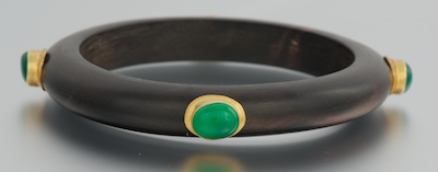 A Carved Mahogany Bangle With Chrysoprase 132066