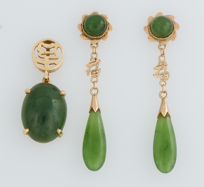 A Pair of Jade Earrings and Pendant