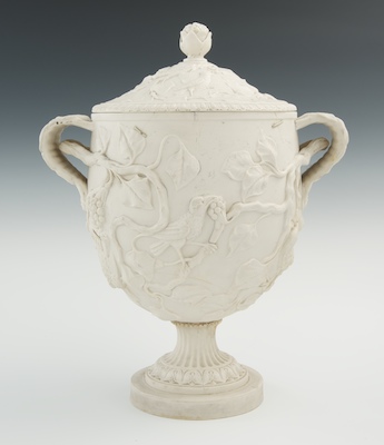 A Bisque Covered Urn Bulbous vase shape