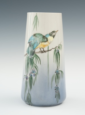 An American Belleek Hand Decorated Vase