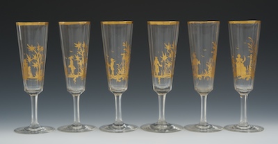 Six Antique Gilt-Decorated Champagne